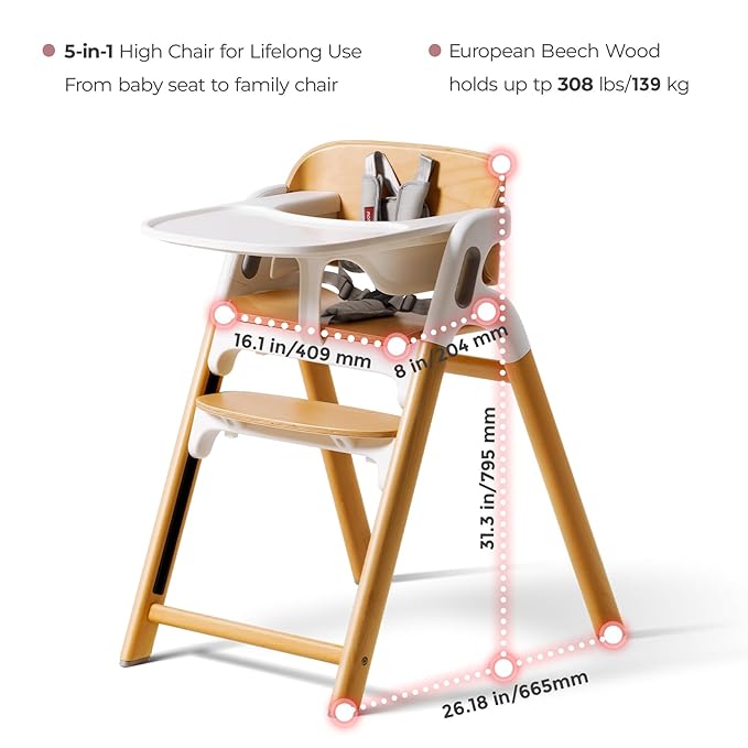 Momcozy DinerPal High Chair Natural Wood