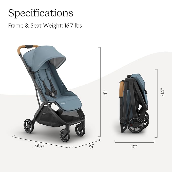 Minu V3 Travel Stroller | Stone Blue/Carbon Frame/Sand Leather