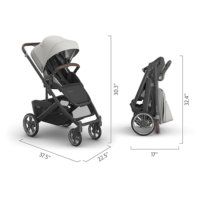 Cruz V3 Stroller | Pearl Gray Jacquard/Carbon Frame/Chestnut Leather