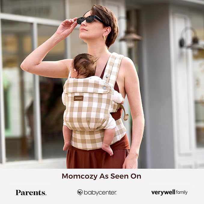 Momcozy Baby Carrier with Natural Cotton Linen Brown Checkerboard