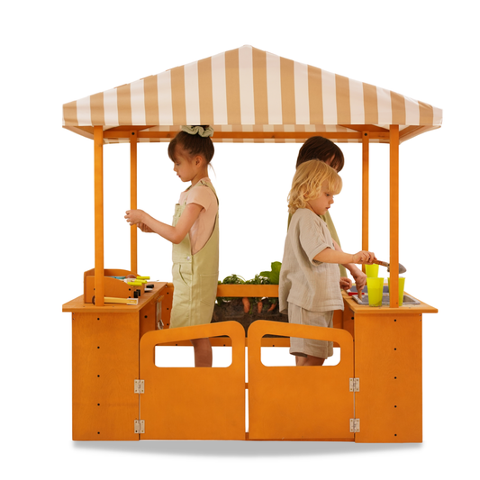 Outdoor Wooden Play Market, Mud Kitchen & Grill Station