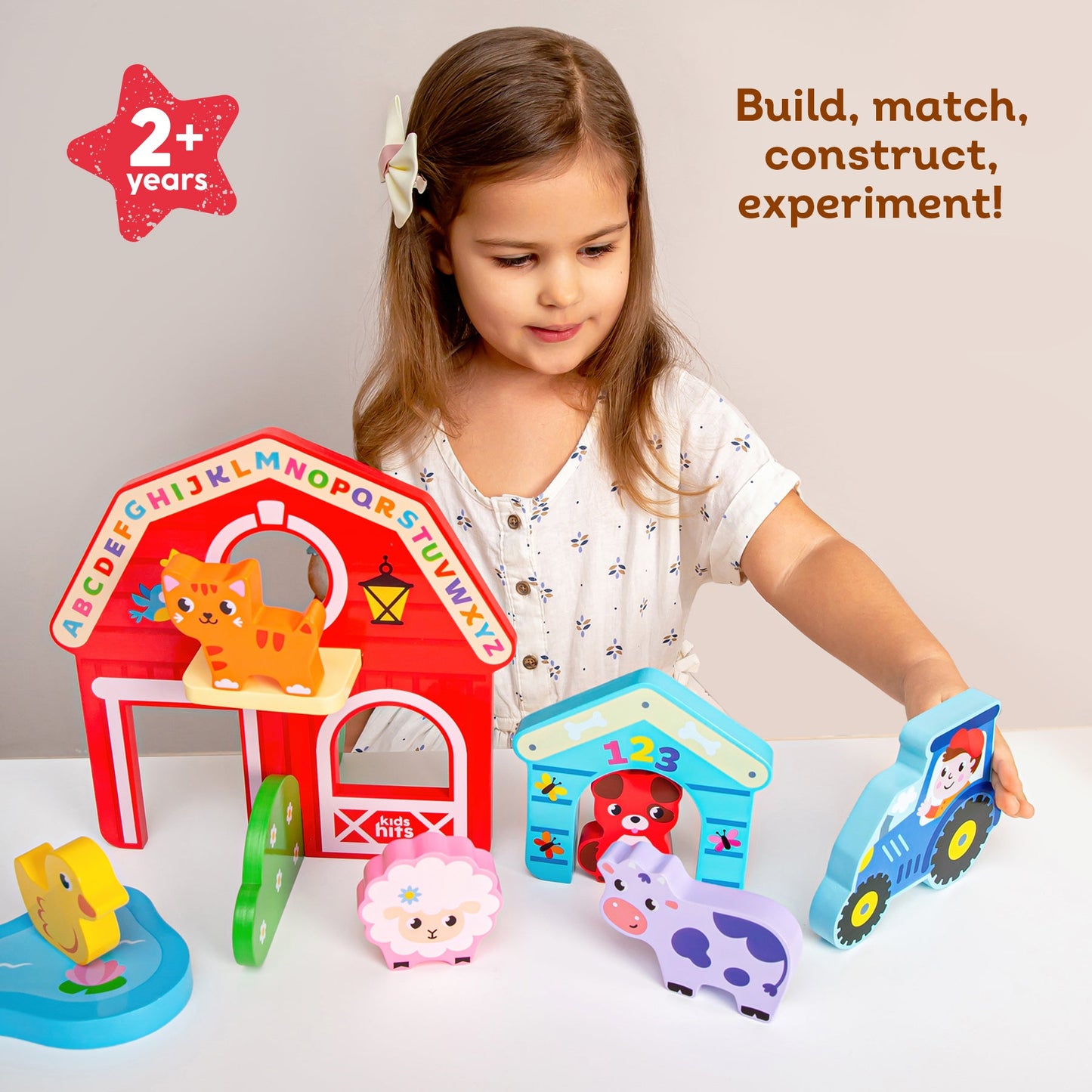 Kids Hits: Unleash Creativity with the Wooden Farm Set - Building, Matching, and Imaginative Play for Little Explorers!