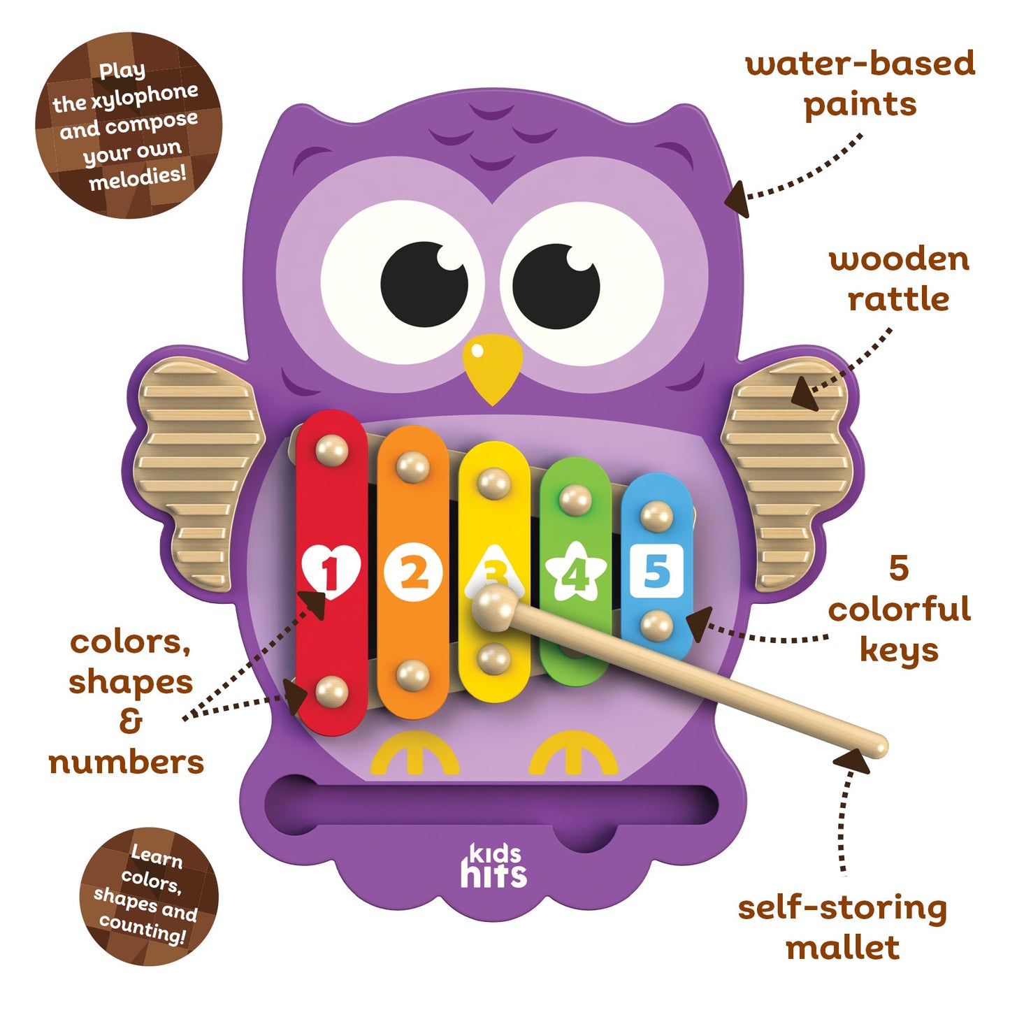 Kids Hits: Harmonize Playtime with the Wooden Owl Xylophone Adventure!