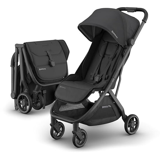 Minu V3 Travel Stroller | Charcoal/Carbon Frame/Black Leather