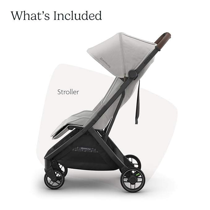 Minu V3 Travel Stroller | Pearl Gray Mélange/Carbon Frame/Chestnut Leather