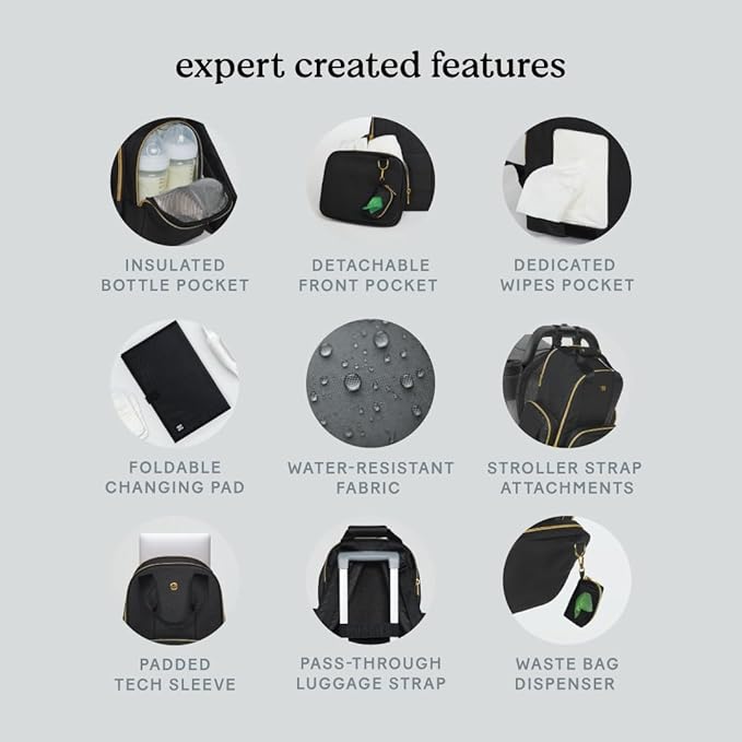 Signature Hug Pack Diaper Backpack, Black Leather