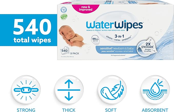 WaterWipes Sensitive+ Newborn & Baby Wipes (9 Packs)