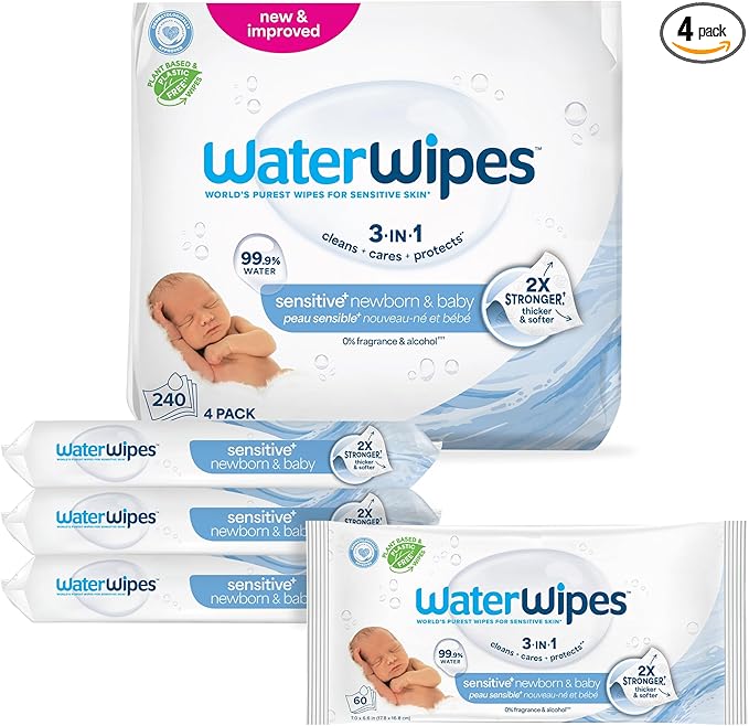 WaterWipes Sensitive+ Newborn & Baby Wipes (4 Packs)