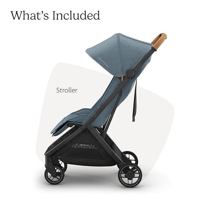 Minu V3 Travel Stroller | Stone Blue/Carbon Frame/Sand Leather