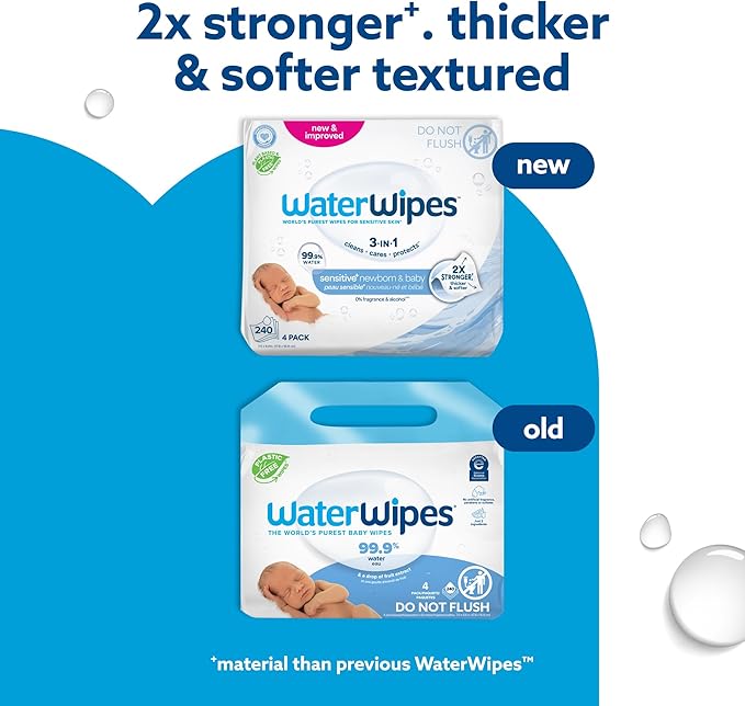 WaterWipes Sensitive+ Newborn & Baby Wipes (4 Packs)