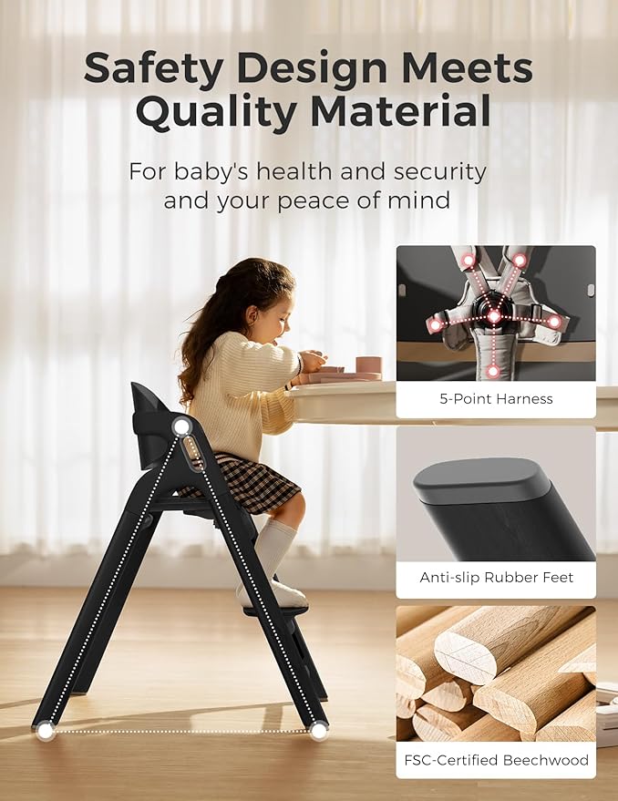 Momcozy DinerPal Wooden High Chair Midnight Black