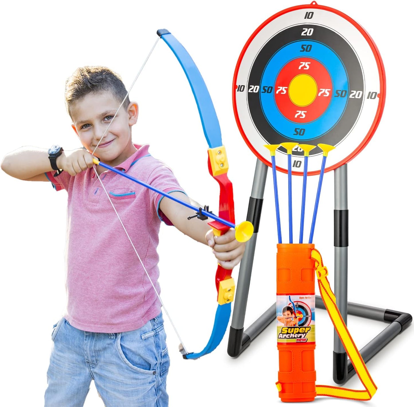 Toyvelt Bow and Arrow Set for Kids -Light Up Archery Toy Set -Includes 6 Suction Cup Arrows, Target & Quiver - for Boys & Girls Ages 3 -12 Years Old (Green)