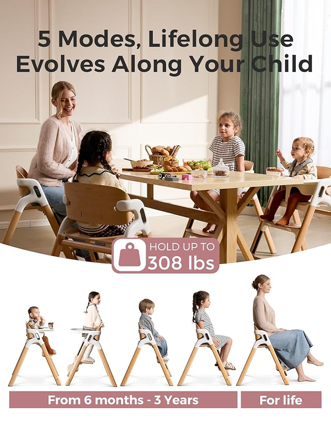 Momcozy DinerPal High Chair Natural Wood