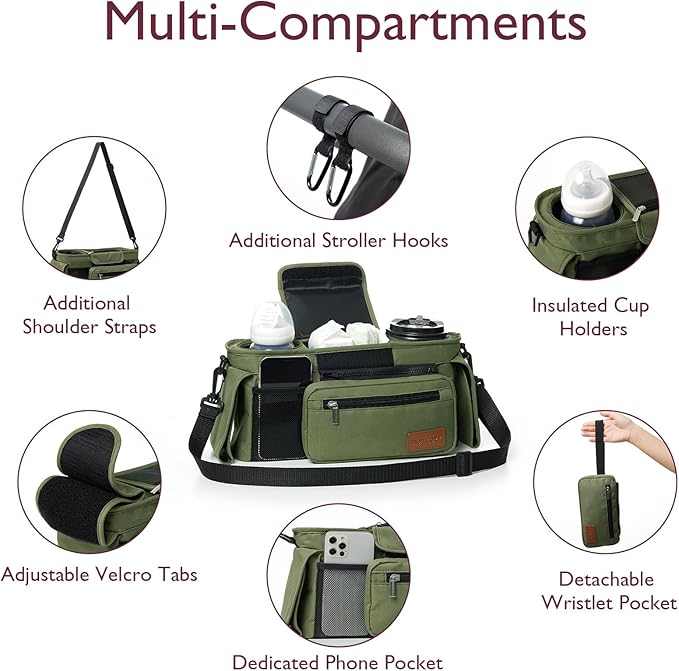 Momcozy Universal Stroller Organizer with Insulated Cup Holder