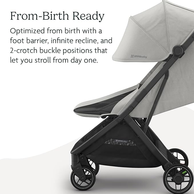 Minu V3 Travel Stroller | Pearl Gray Mélange/Carbon Frame/Chestnut Leather