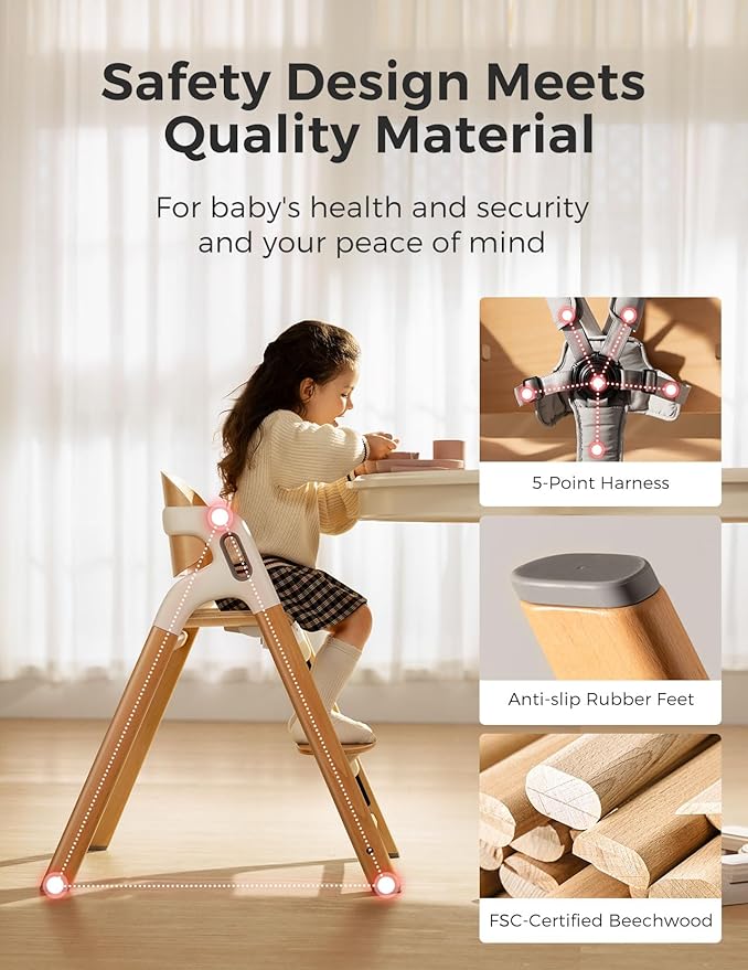 Momcozy DinerPal High Chair Natural Wood