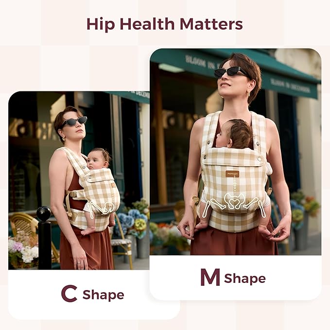 Momcozy Baby Carrier with Natural Cotton Linen Brown Checkerboard