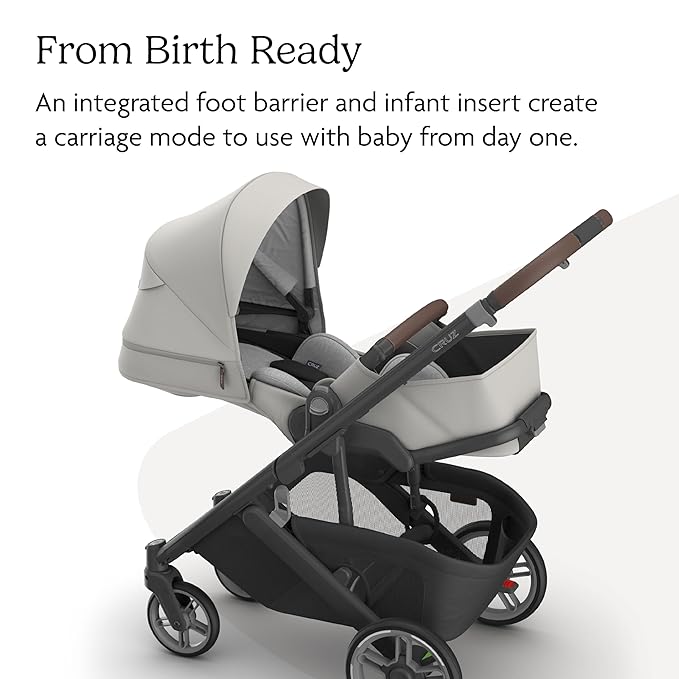 Cruz V3 Stroller | Pearl Gray Jacquard/Carbon Frame/Chestnut Leather