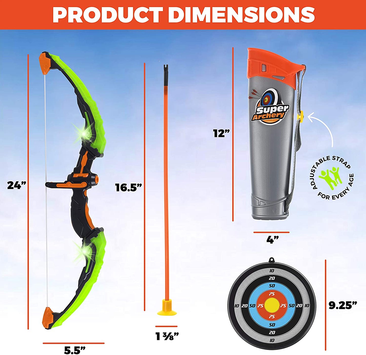 Toyvelt Bow and Arrow Set for Kids -Light Up Archery Toy Set -Includes 6 Suction Cup Arrows, Target & Quiver - for Boys & Girls Ages 3 -12 Years Old (Green)