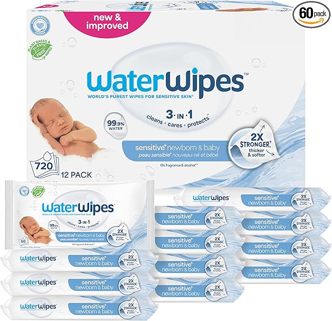 WaterWipes Sensitive+ Newborn & Baby Wipes (12 Packs)