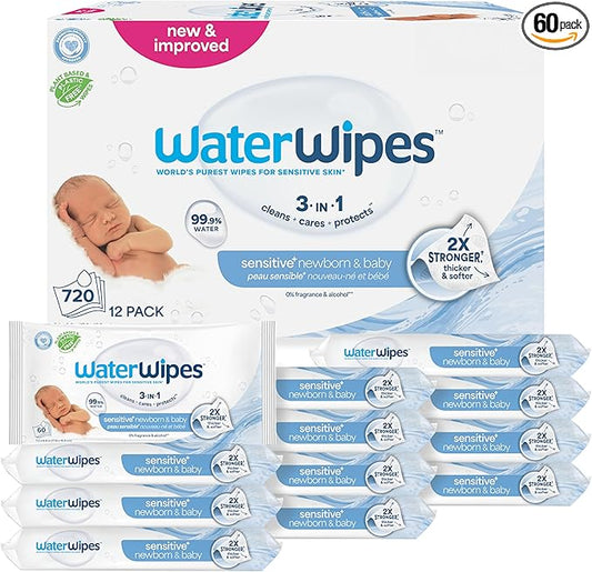 WaterWipes Sensitive+ Newborn & Baby Wipes (12 Packs)