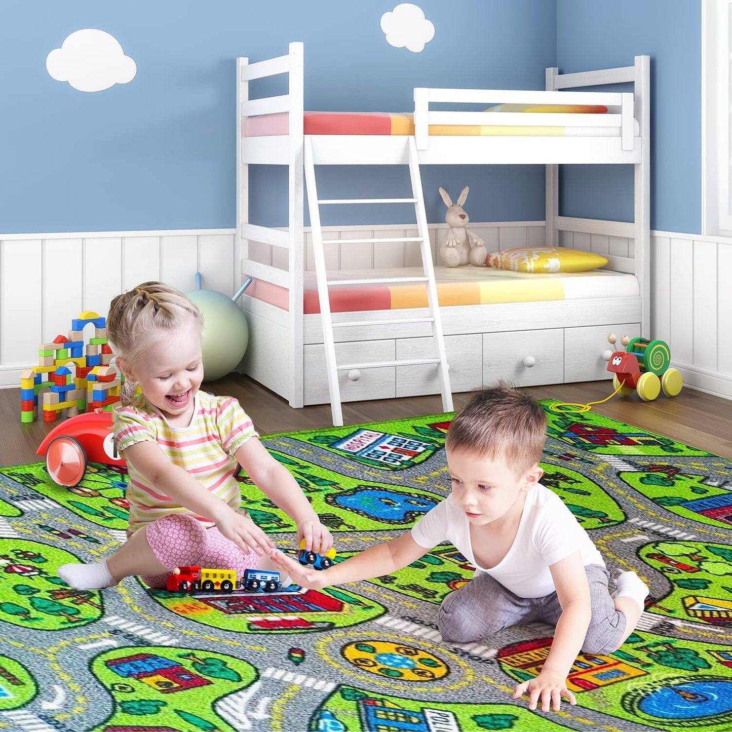 Toyvelt / Kids Carpet Playmat Car Rug / City Life Educational Road Traffic Multi Color Play Mat / Ages 3 - 12 Years Old