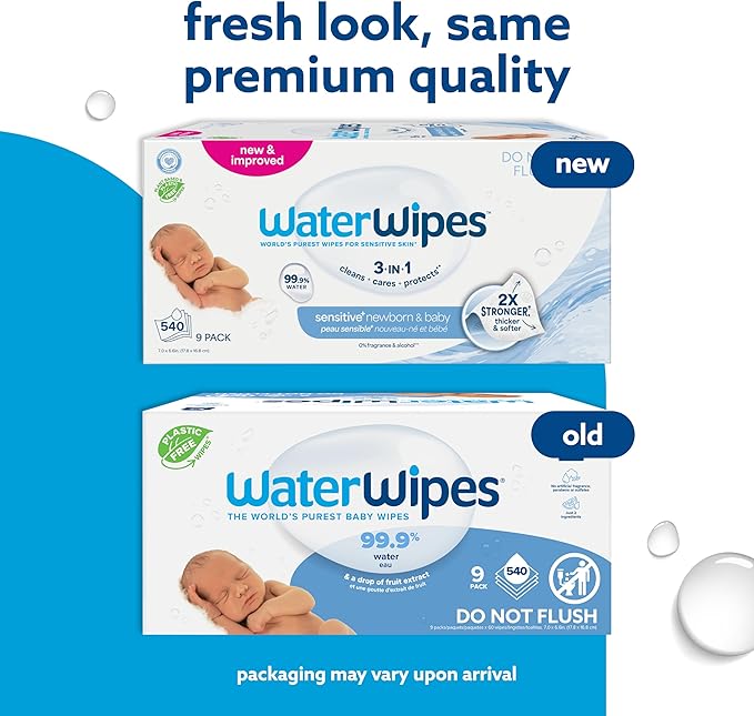 WaterWipes Sensitive+ Newborn & Baby Wipes (9 Packs)