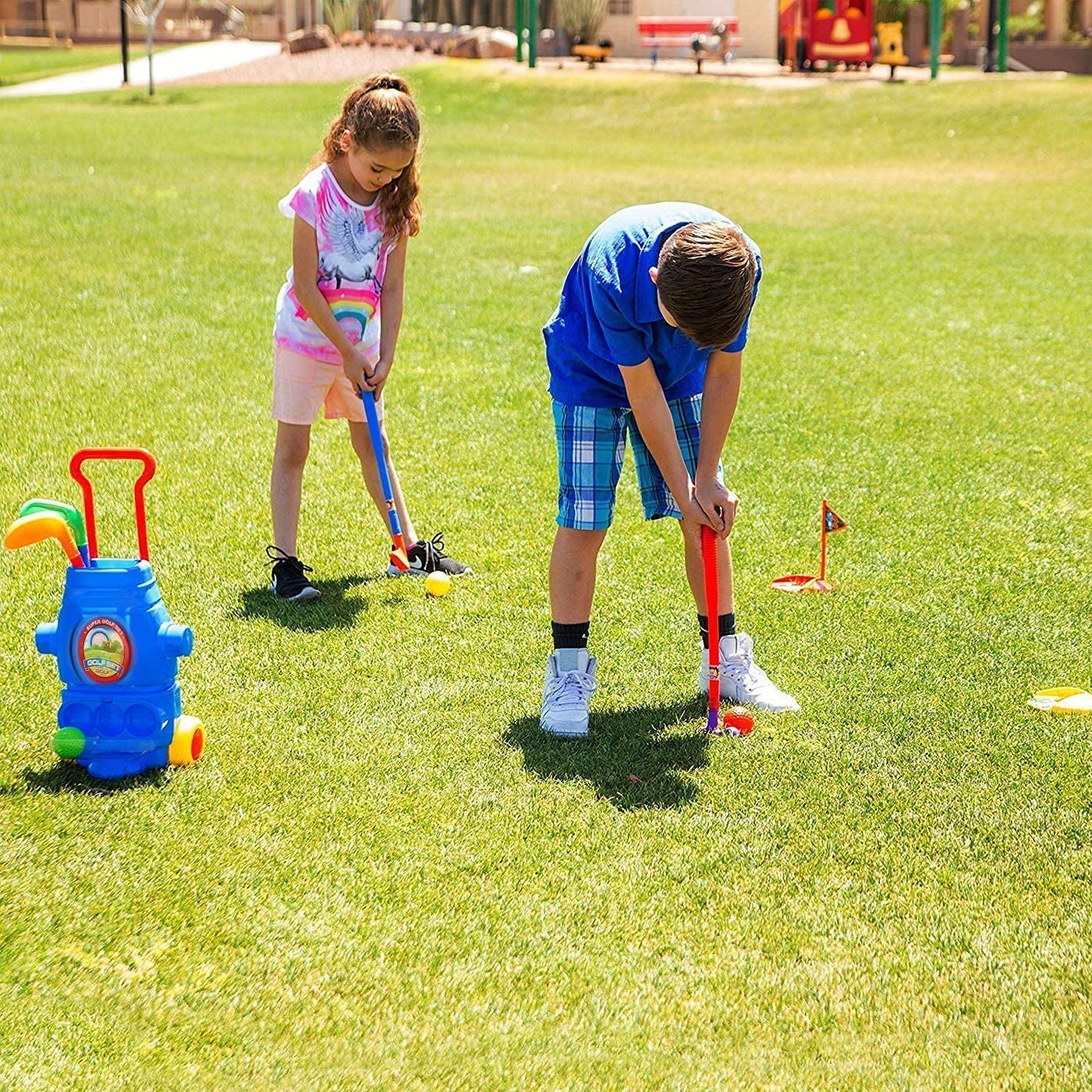 Toyvelt Kids Golf Club Set Golf Cart With Wheels, 4 Colorful Golf Sticks, 6 Balls & 2 Practice Holes Fun Young Golfer Sports Toy Kit For Boys &Girls Promotes Physical & Mental Development 2020 Edition