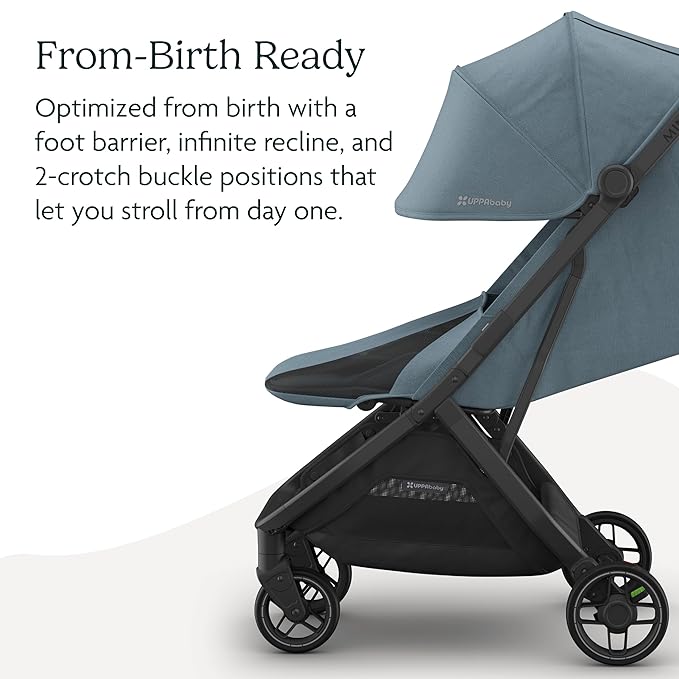 Minu V3 Travel Stroller | Stone Blue/Carbon Frame/Sand Leather