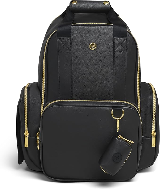 Signature Hug Pack Diaper Backpack, Black Leather