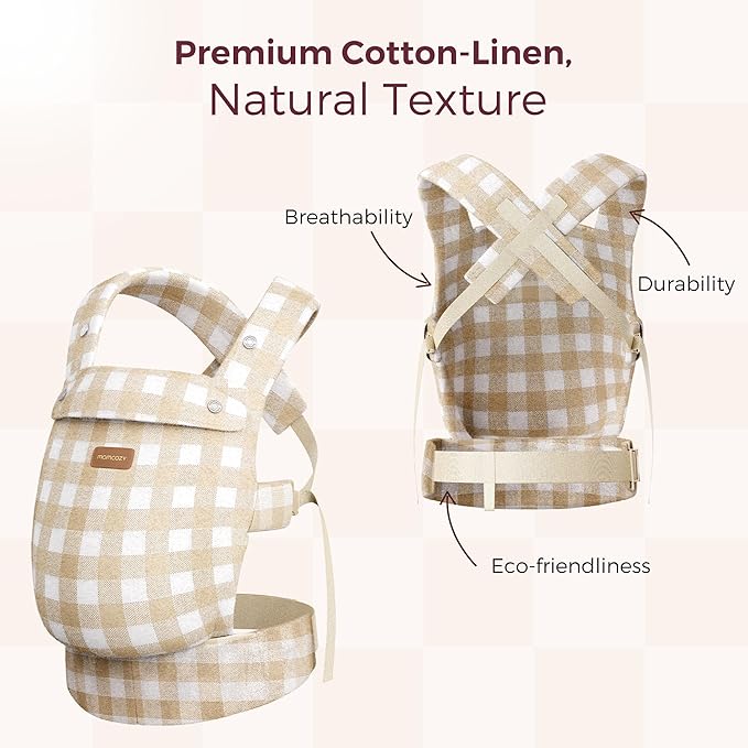 Momcozy Baby Carrier with Natural Cotton Linen Brown Checkerboard