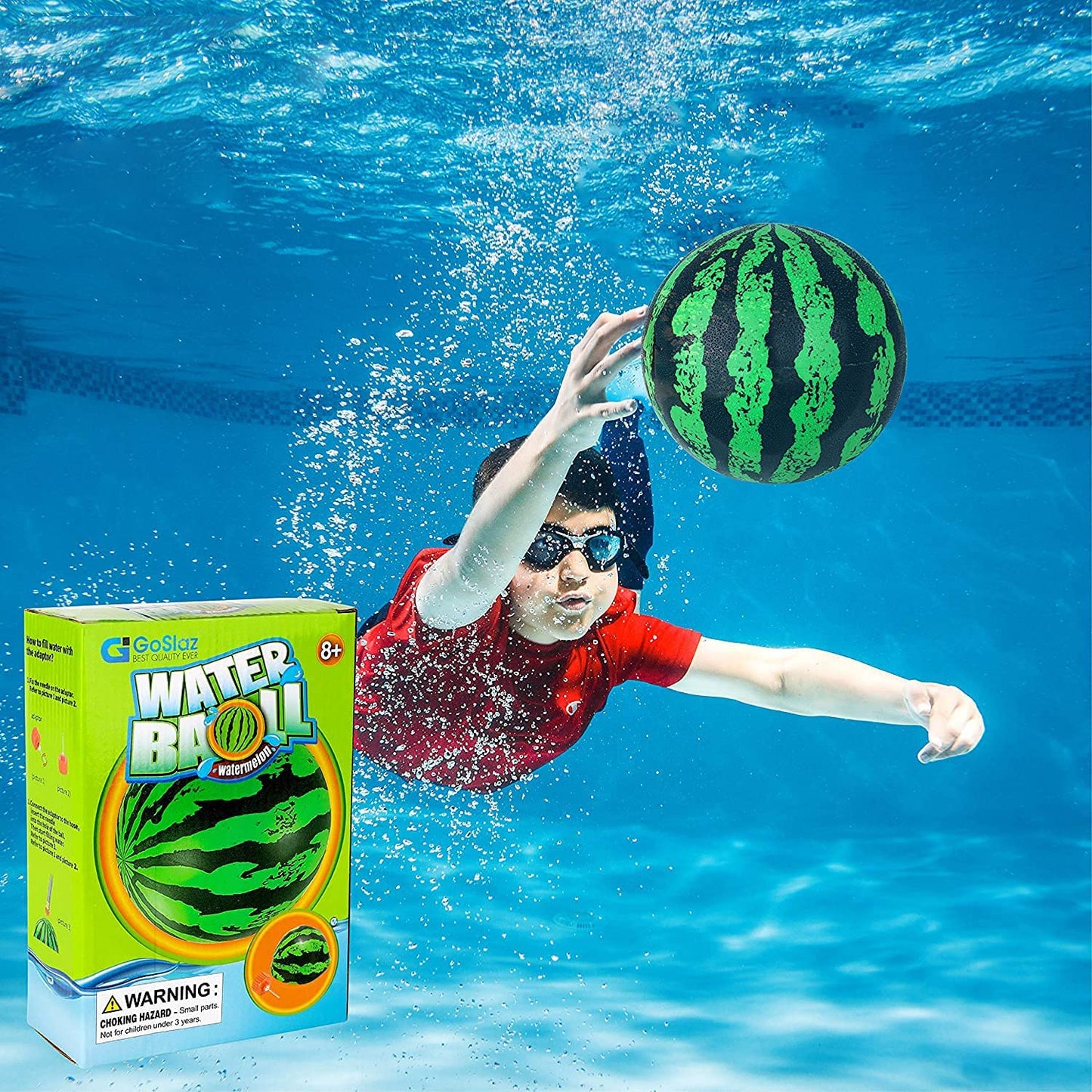 GoSlaz Watermelon Pool Ball - 9 or 6 Inch Water Ball for Underwater Games, Passing, Dribbling - Fillable Swimming Pool Balls for Kids and Adults - Fun Waterproof Beachball for Football, Basketball