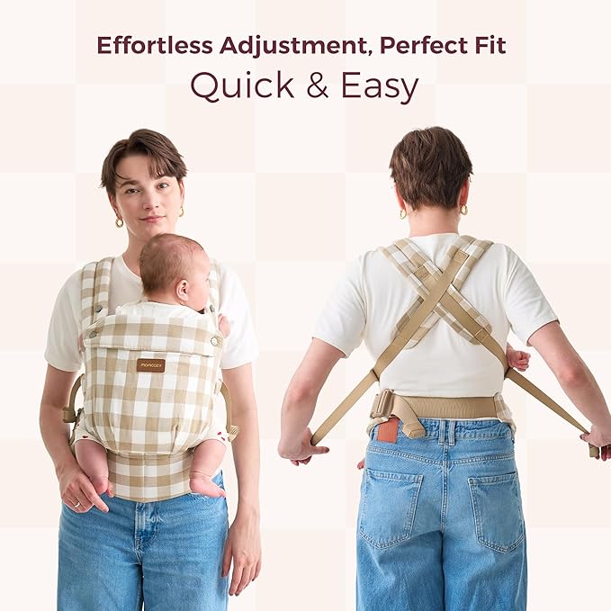 Momcozy Baby Carrier with Natural Cotton Linen Brown Checkerboard
