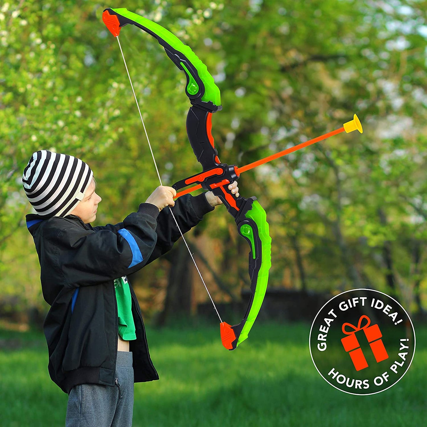 Toyvelt Bow and Arrow Set for Kids -Light Up Archery Toy Set -Includes 6 Suction Cup Arrows, Target & Quiver - for Boys & Girls Ages 3 -12 Years Old (Green)