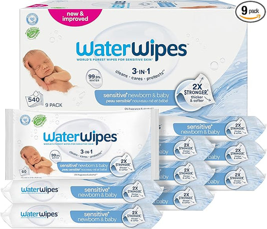 WaterWipes Sensitive+ Newborn & Baby Wipes (9 Packs)