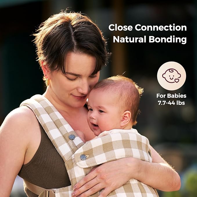 Momcozy Baby Carrier with Natural Cotton Linen Brown Checkerboard