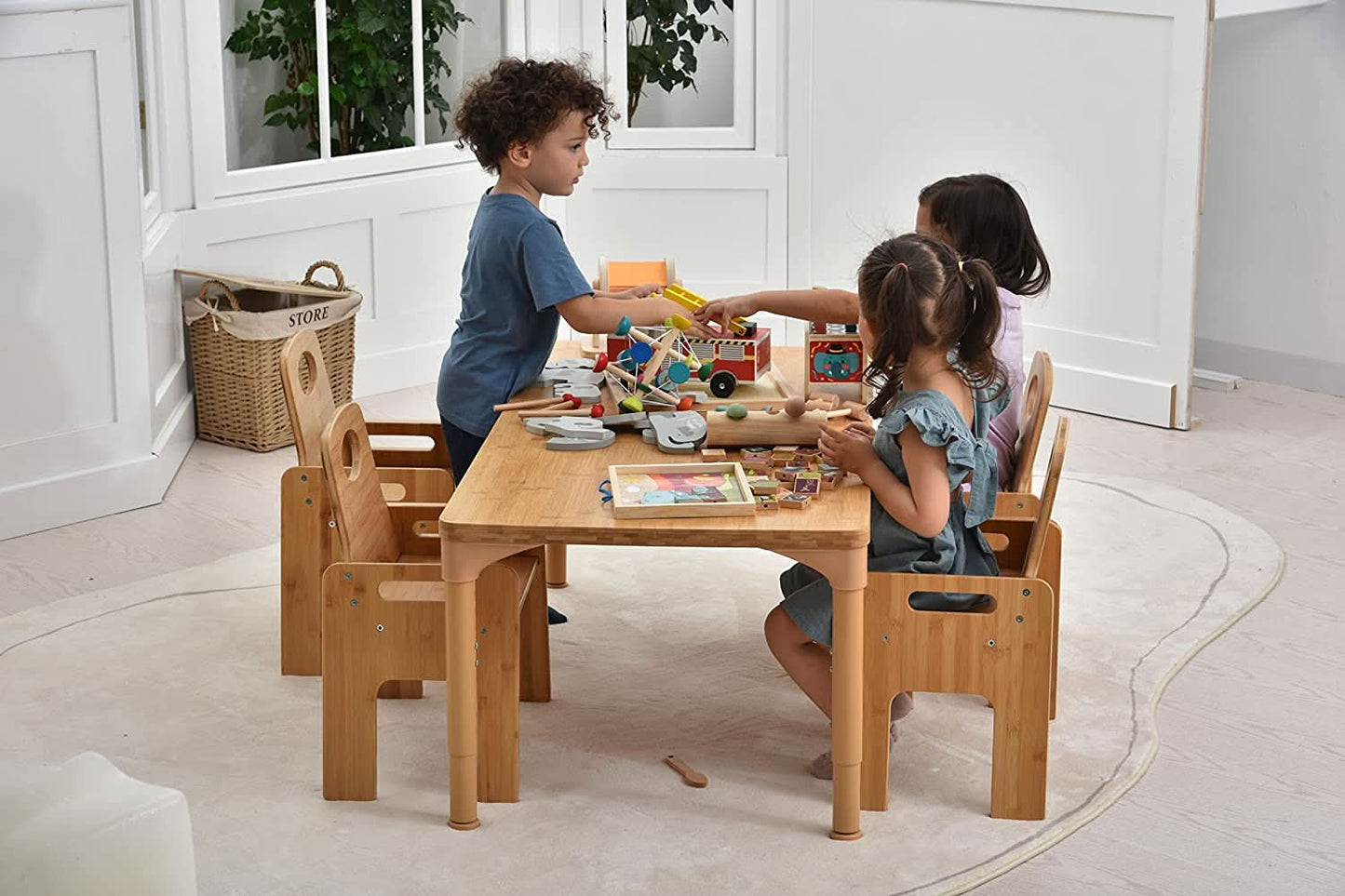 Adrian - Bamboo Toddler Table and Chair 5 Piece Set