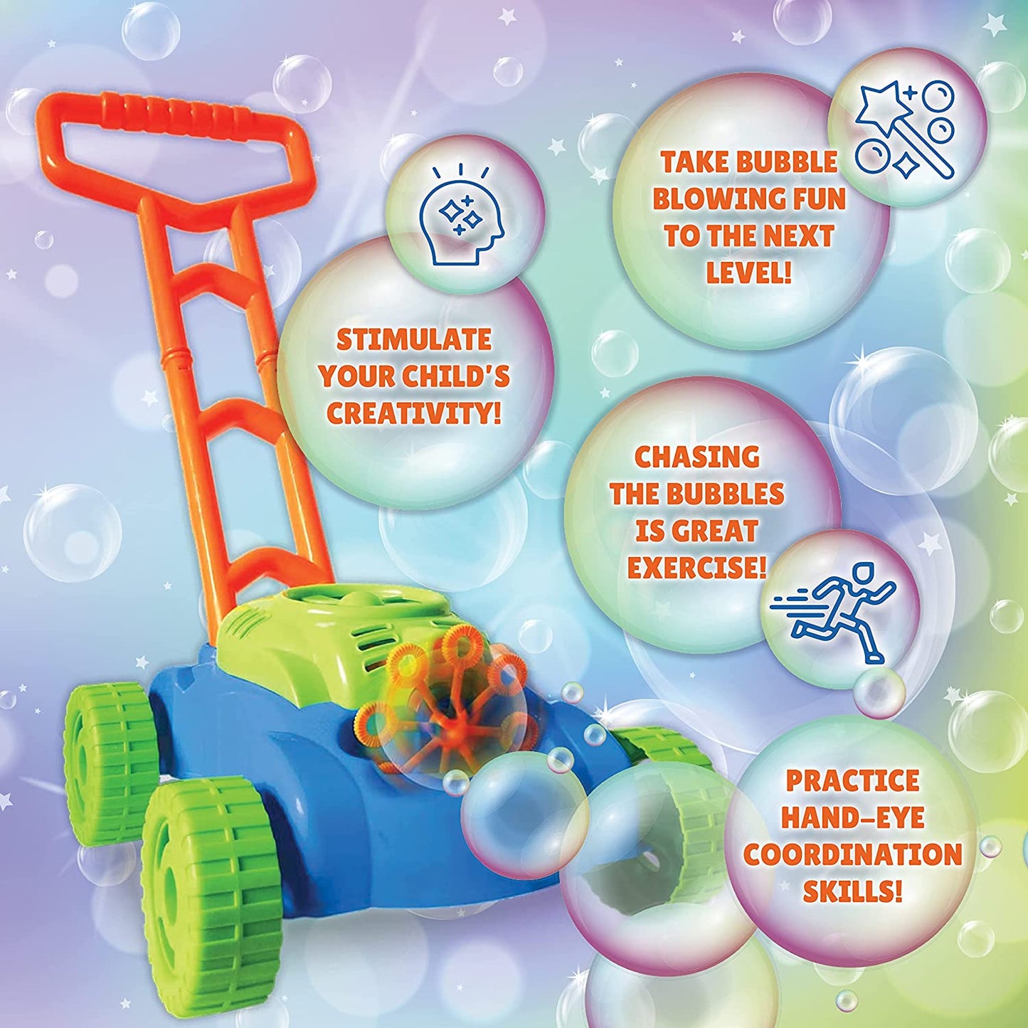 ToyVelt Bubble Lawn Mower for Kids - Automatic Bubble Machine with Music Sounds Best Toys for Toddlers Plus 4 x Bottles of Solution & 4 x Sticks - for Boys & Girls Ages 3 -12 Years Old