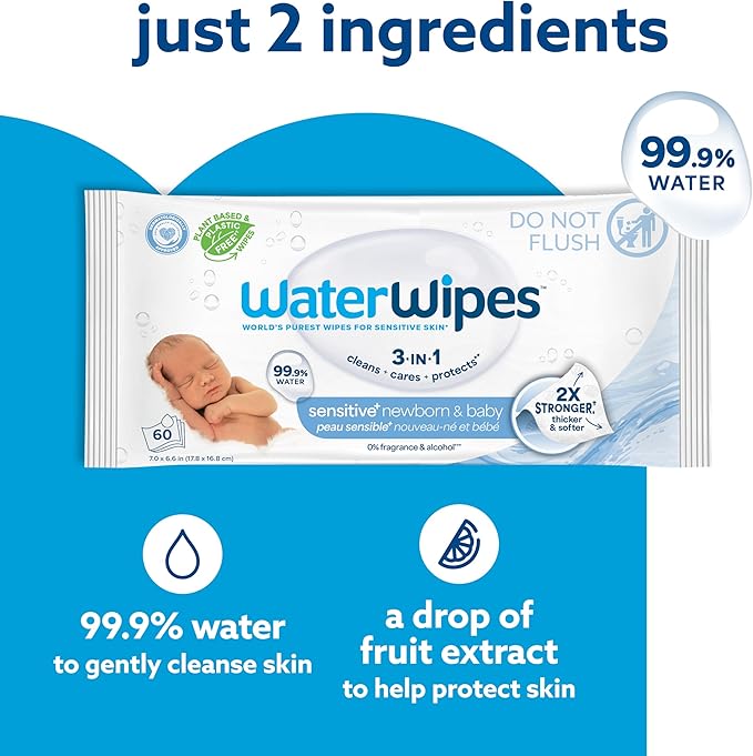WaterWipes Sensitive+ Newborn & Baby Wipes (9 Packs)