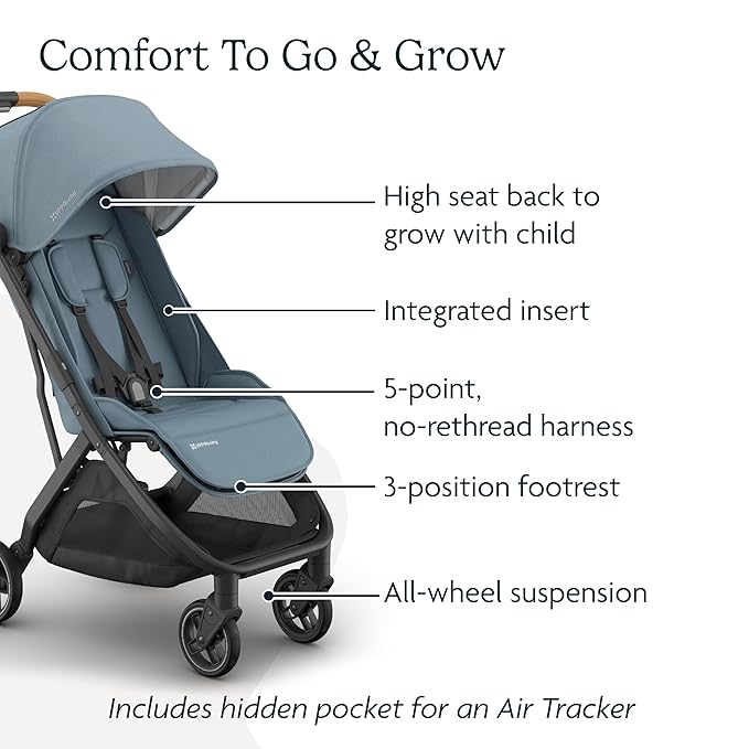 Minu V3 Travel Stroller | Stone Blue/Carbon Frame/Sand Leather
