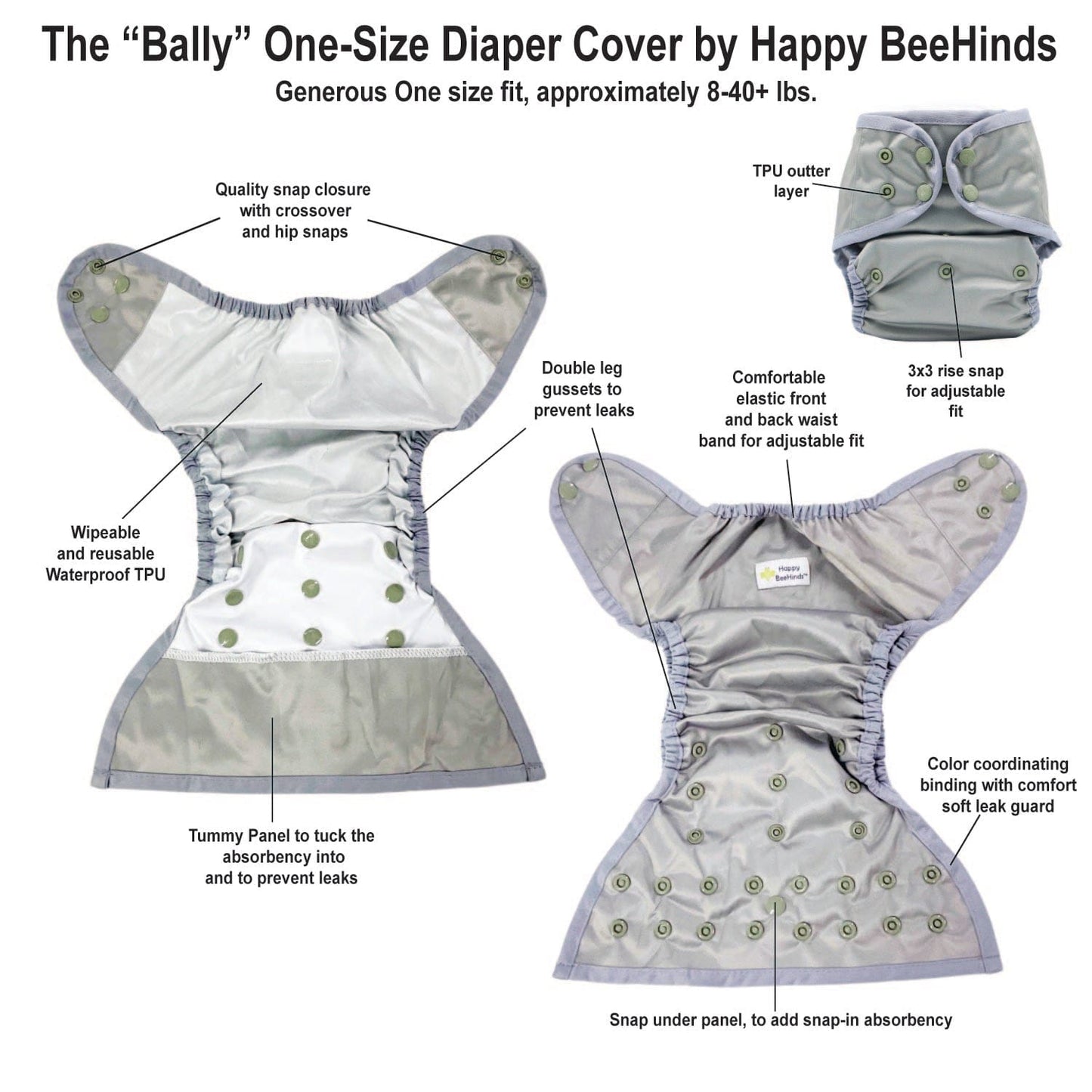 The "Bally" One Size Diaper Cover by Happy BeeHinds - Prints