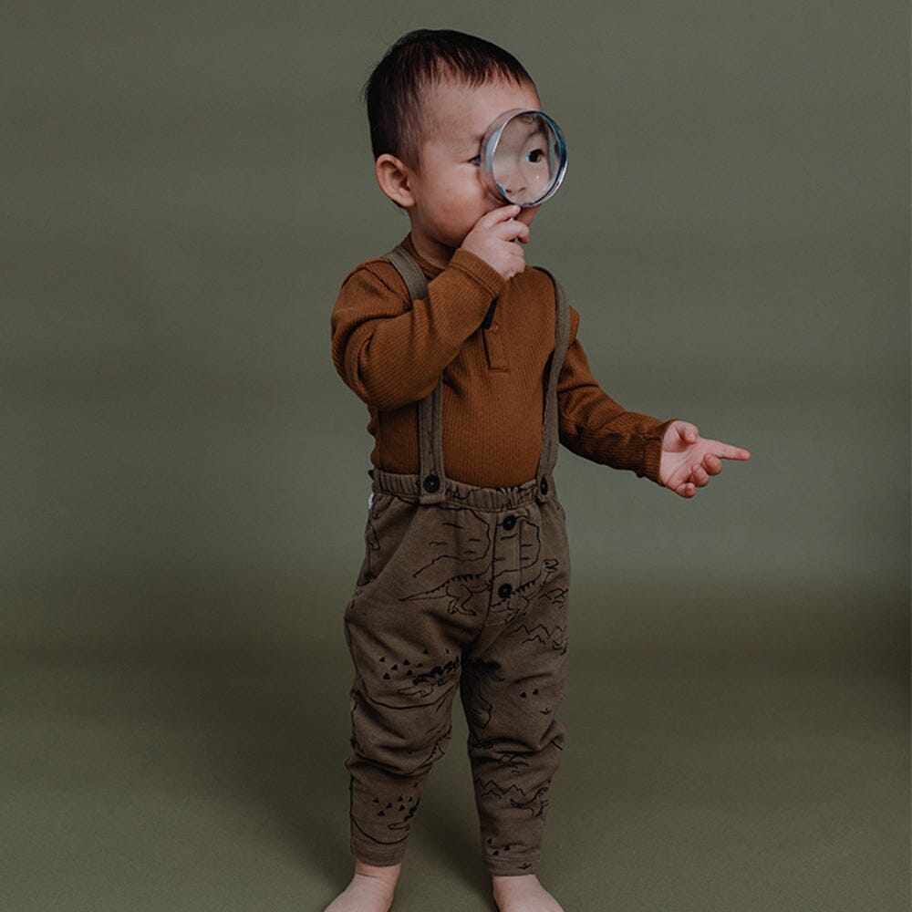 Dino Print Suspender Pants - Khaki