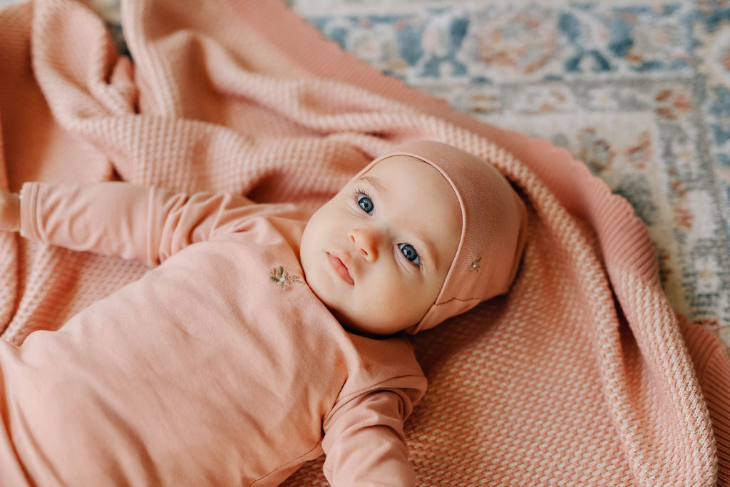 Ribbed Cotton - Embroidered Flower - Beanie