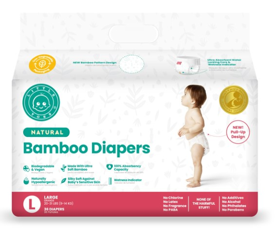 Little Toes Disposable Natural Bamboo Diapers and Pull-Ups | Go Green | 36 Pack