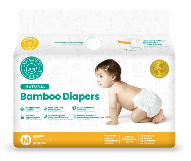 Little Toes Disposable Natural Bamboo Diapers and Pull-Ups | Go Green | 36 Pack