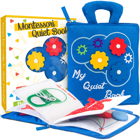 Quiet Book for Toddlers - Montessori Basic Skills Activity - Soft Travel Toy & Educational Busy Book (Blue)