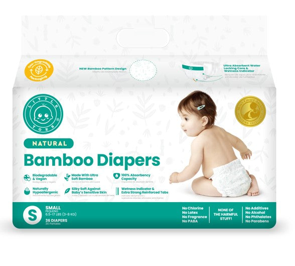 Little Toes Disposable Natural Bamboo Diapers and Pull-Ups | Go Green | 36 Pack