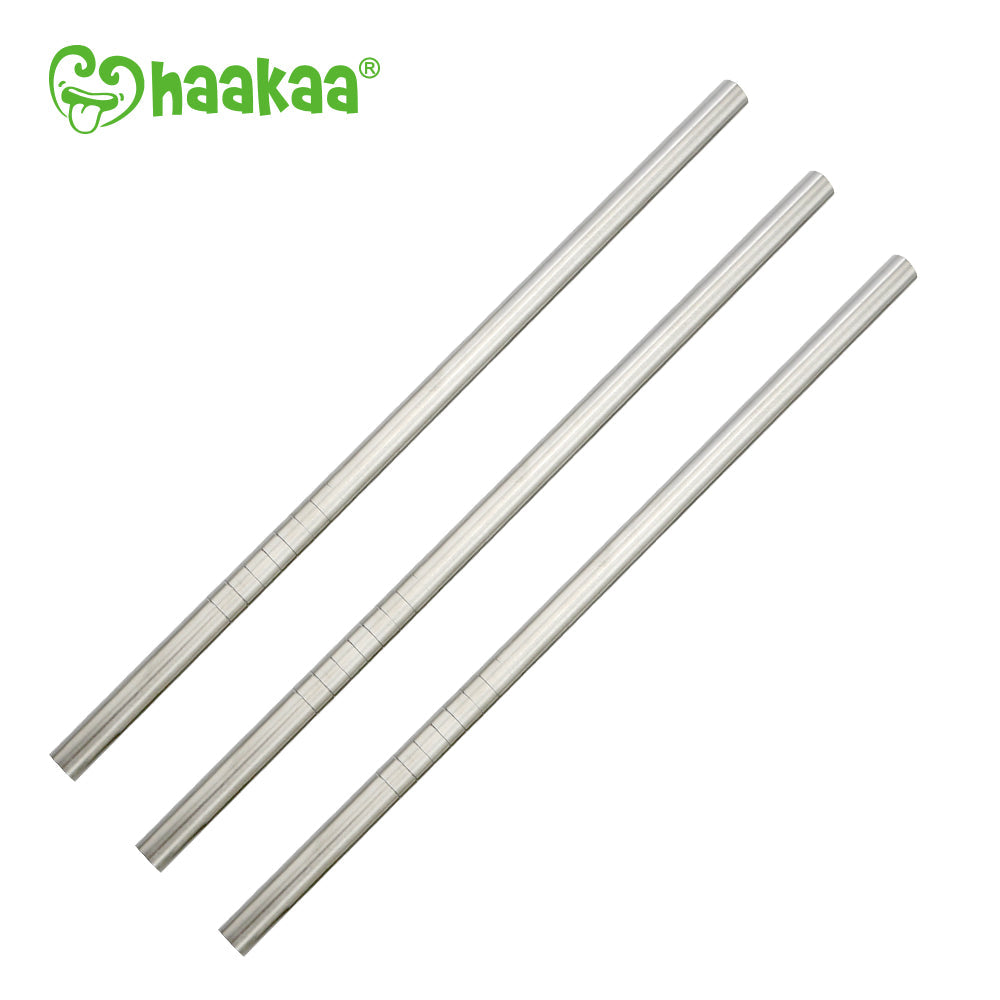 Haakaa Straight Stainless Steel Straws with Cleaning Brush, 3 pk