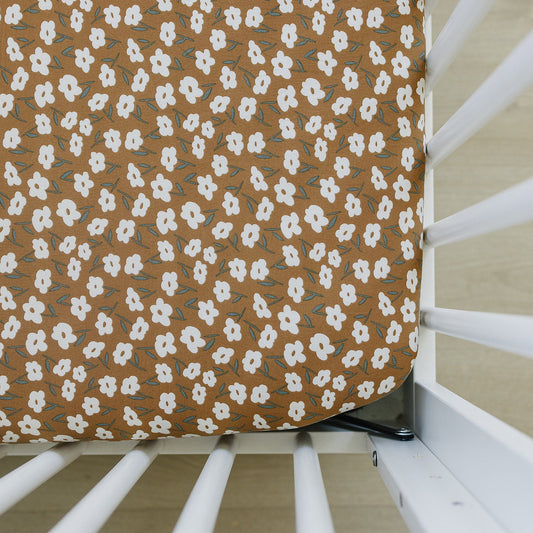 Mustard Floral Bamboo Stretch Crib Sheet