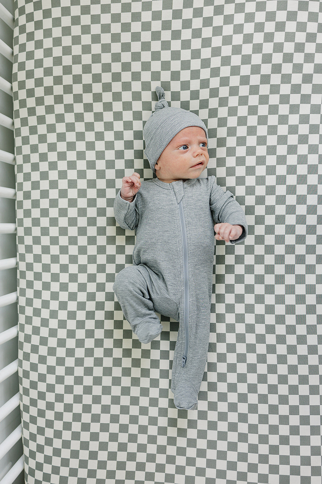 Light Green Checkered Bamboo Stretch Crib Sheet